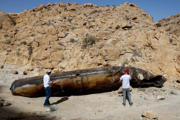 Remains of a ballistic missile near the southern city of Arad, Israel.